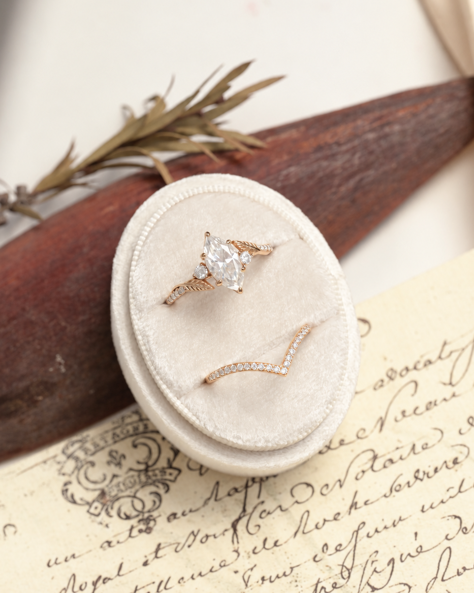 Marquise-Cut Moissanite Leaf Contour Ring Set