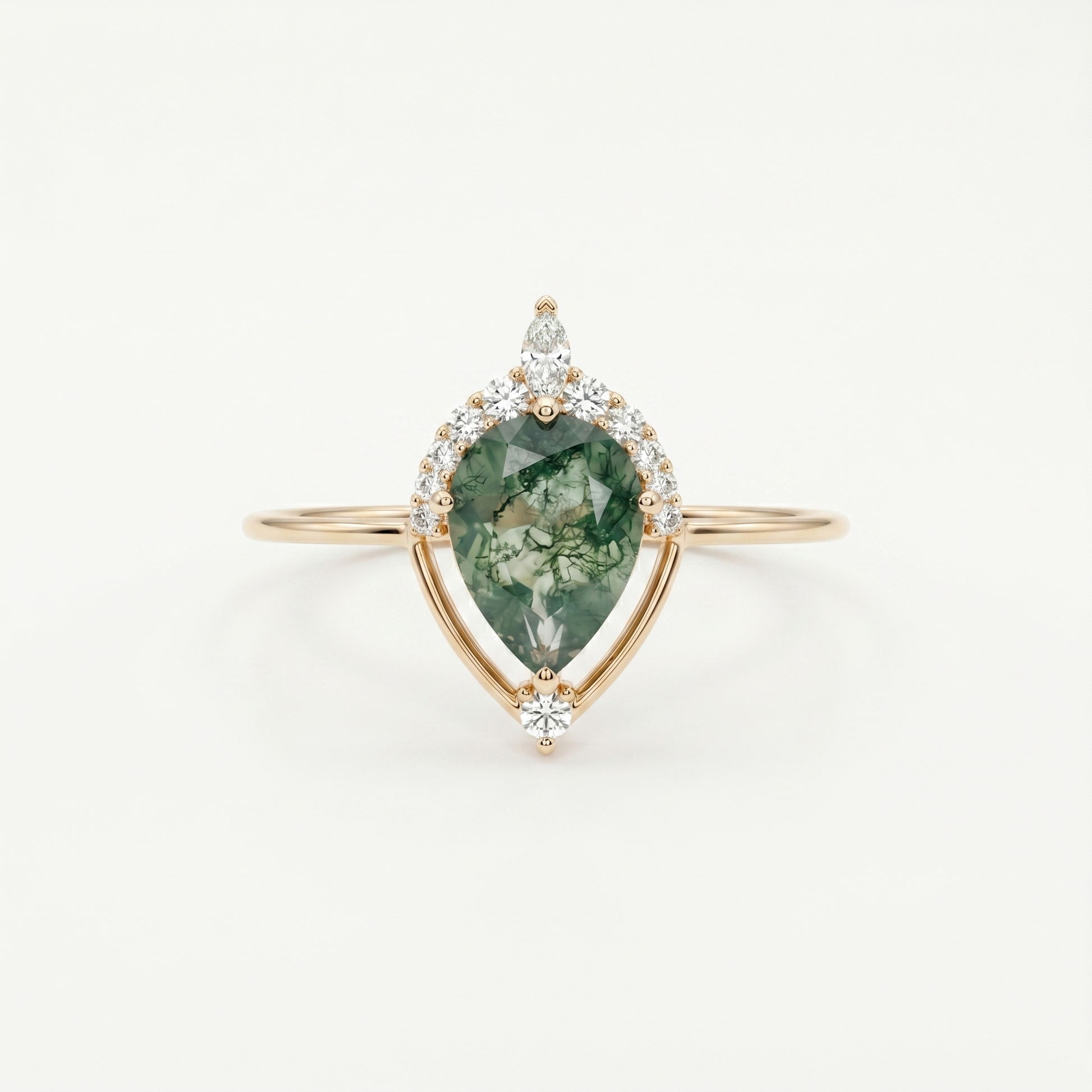 Anillo minimalista geométrico de ágata musgosa con corte pera