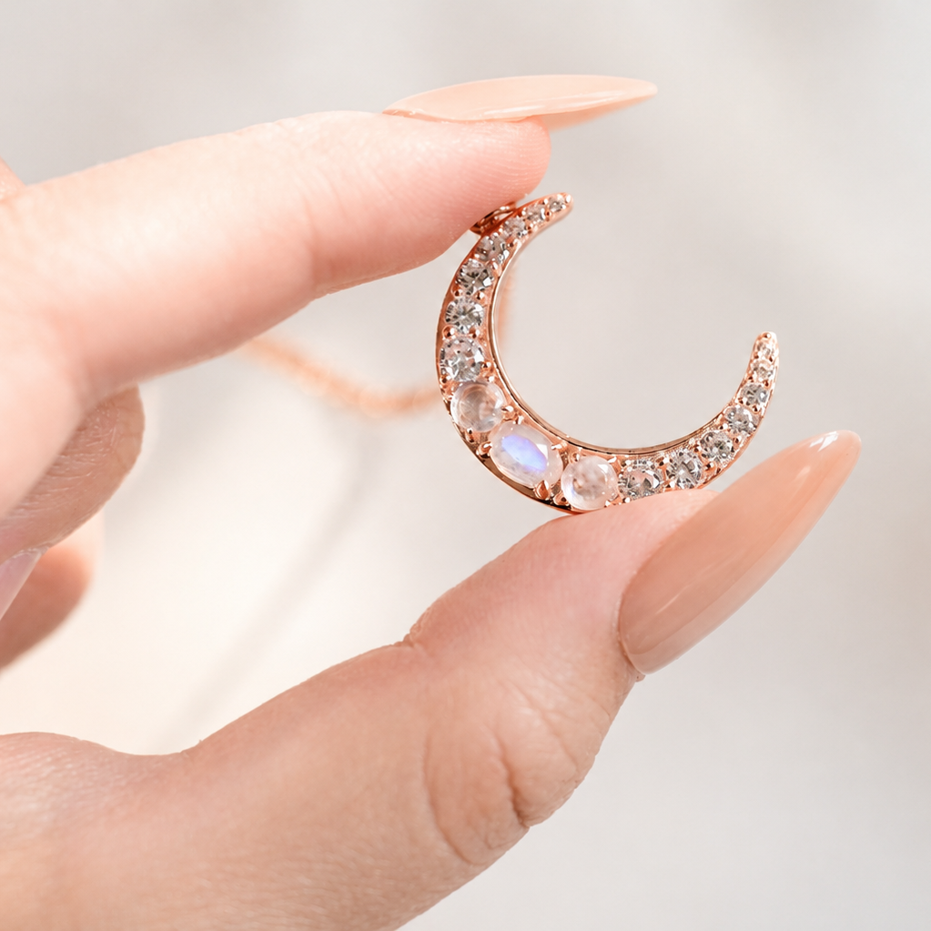 Moonstone Trio Crescent Necklace