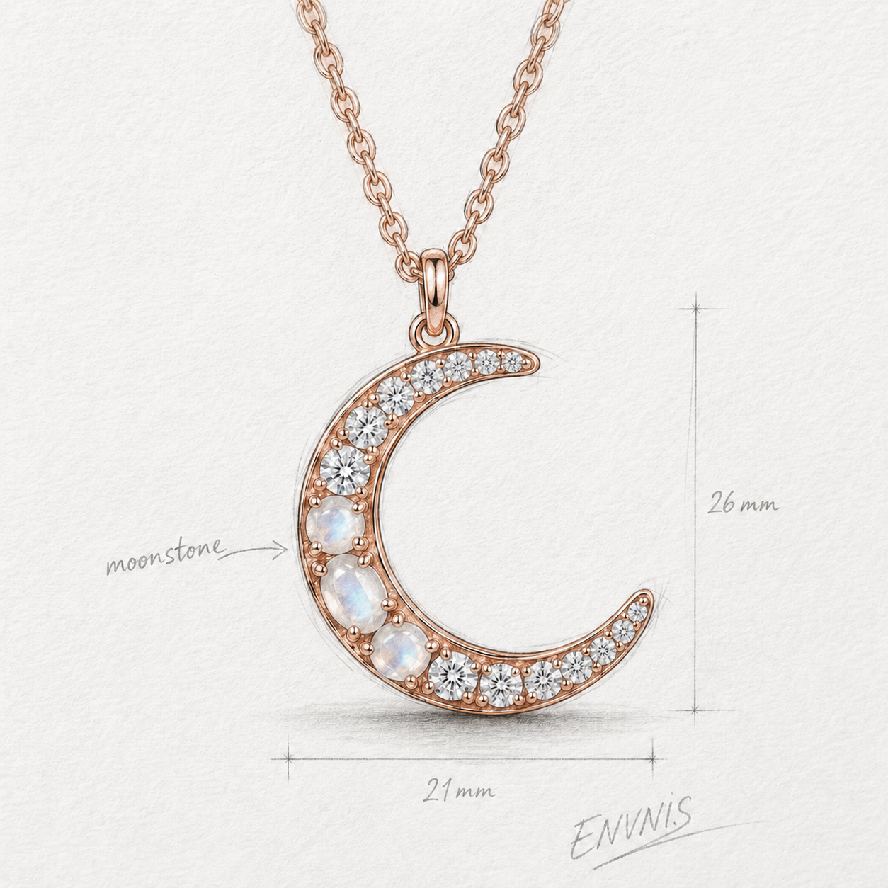 Moonstone Trio Crescent Necklace