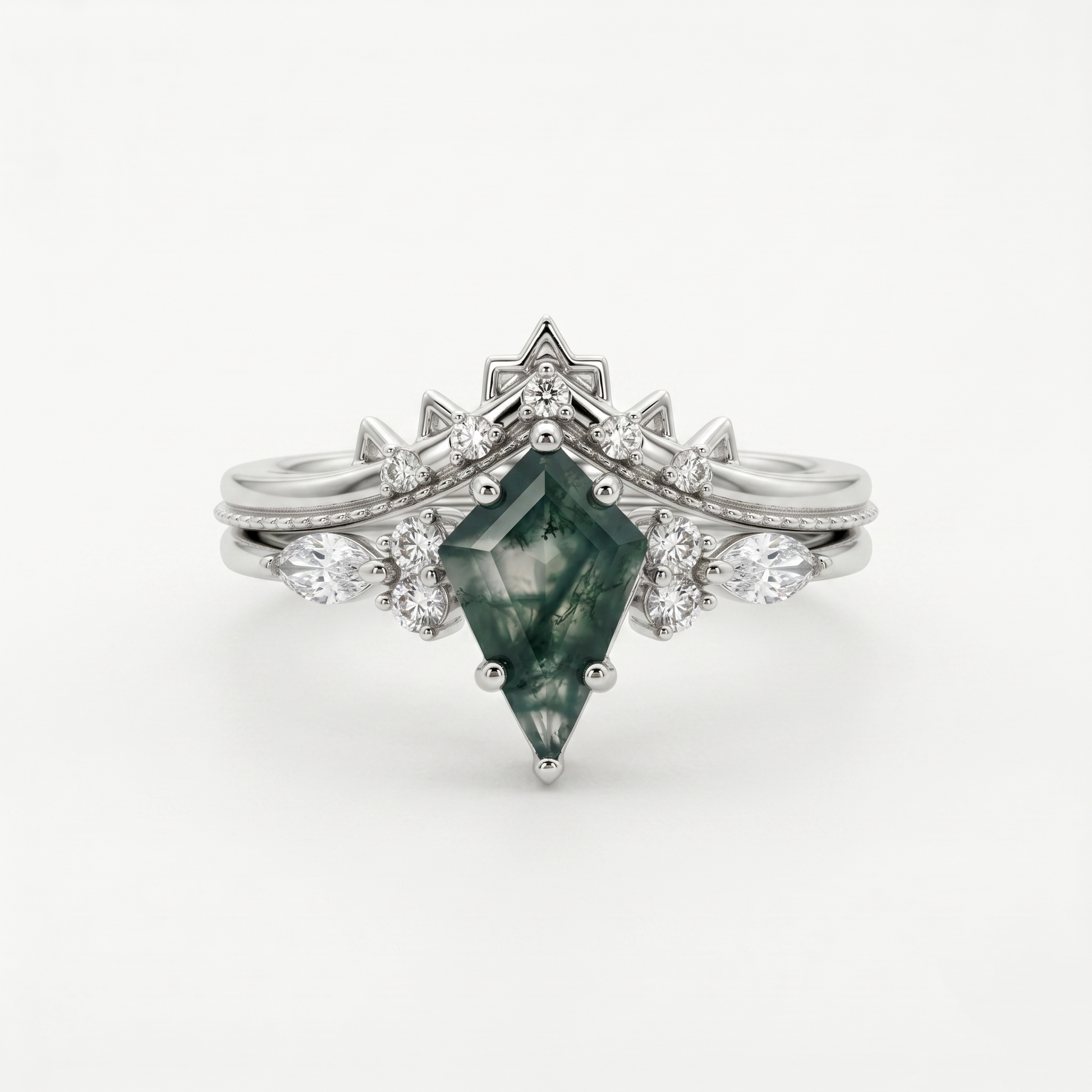 Ensemble de bagues couronne en agate mousse