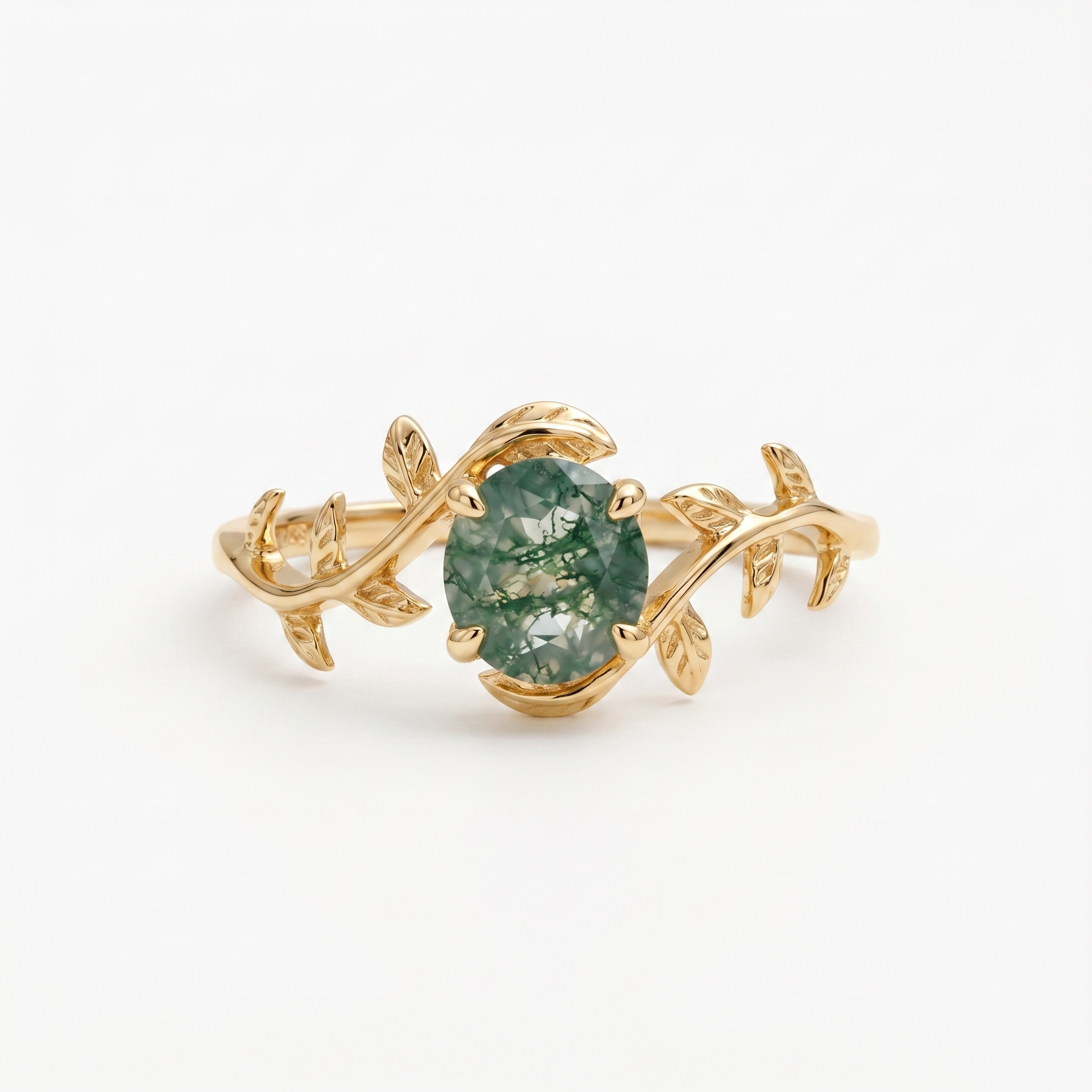 Moss Agate Vine Ring