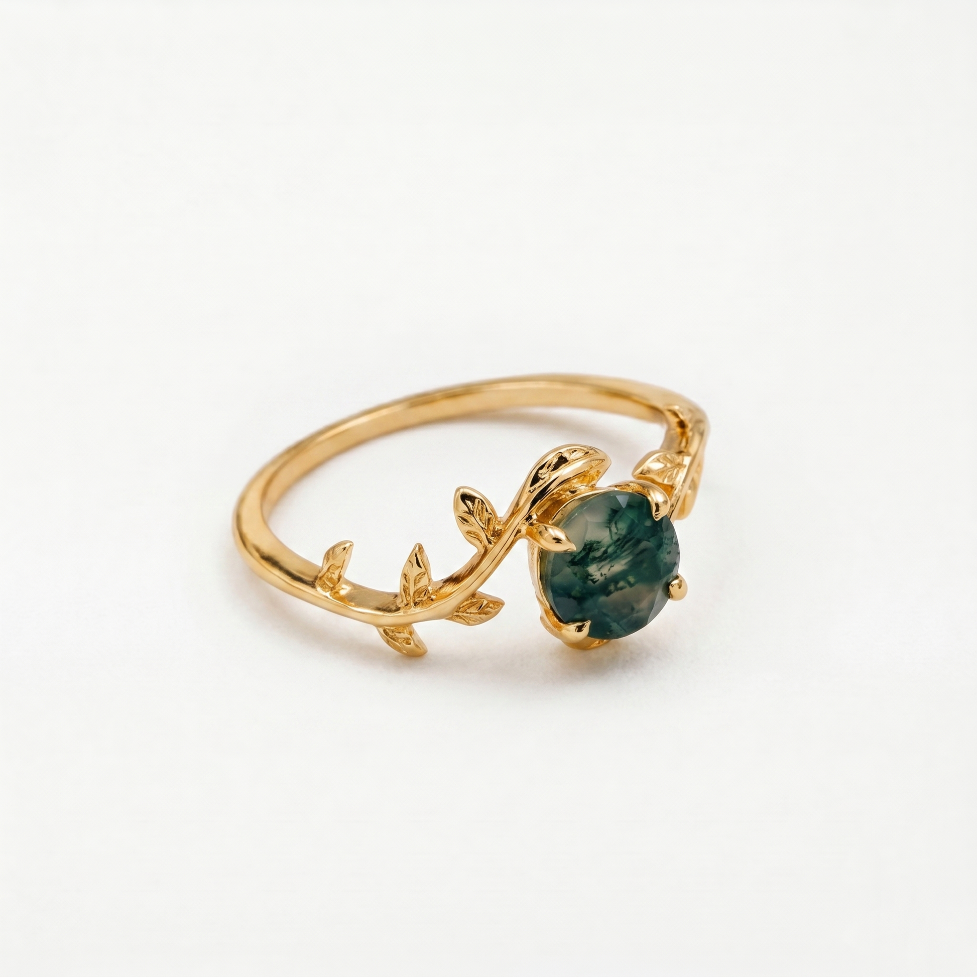 Moss Agate Vine Ring