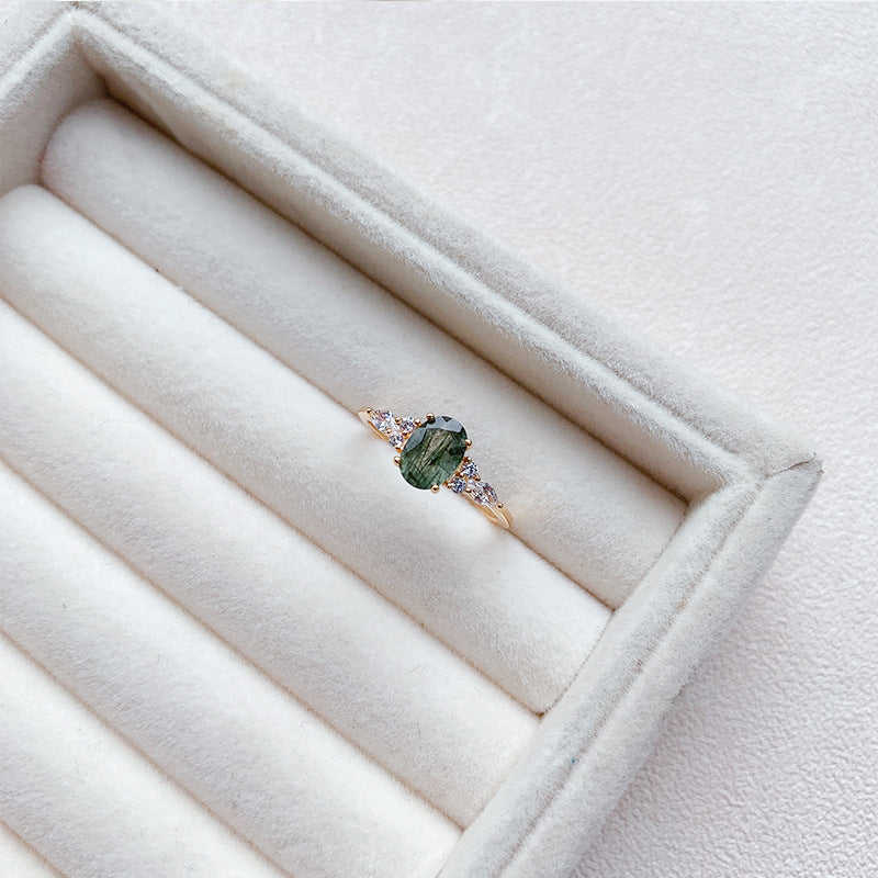 Oval Green Rutilated Quartz Ring