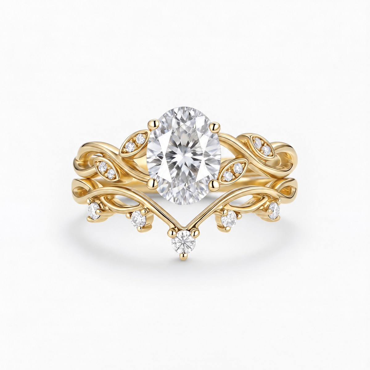 Oval-Cut Moissanite Vine Contour Ring Set