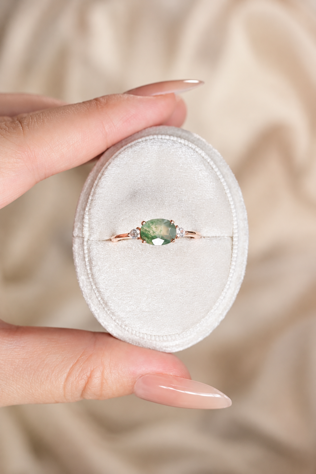 Anello trilogy con agata muschio ovale