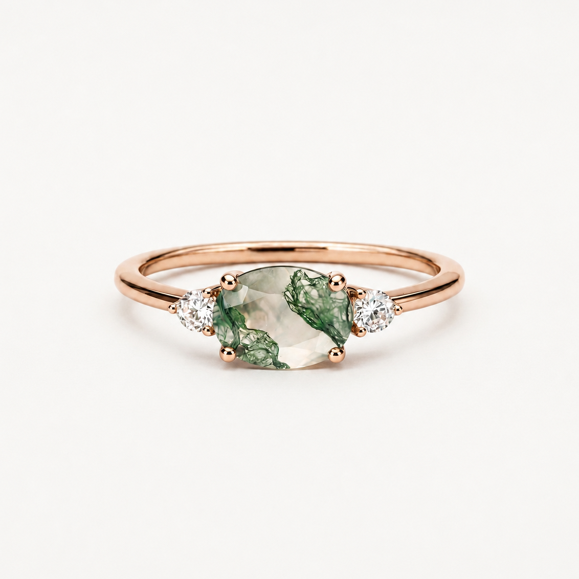 Anello trilogy con agata muschio ovale