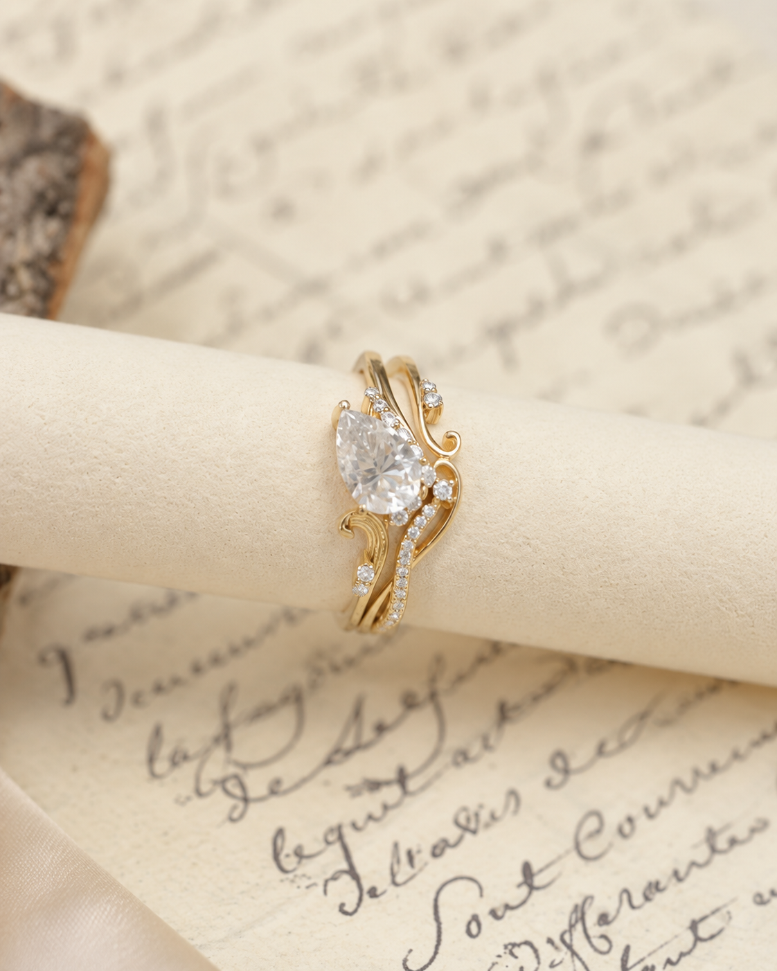 Anello pavé con moissanite a taglio smeraldo