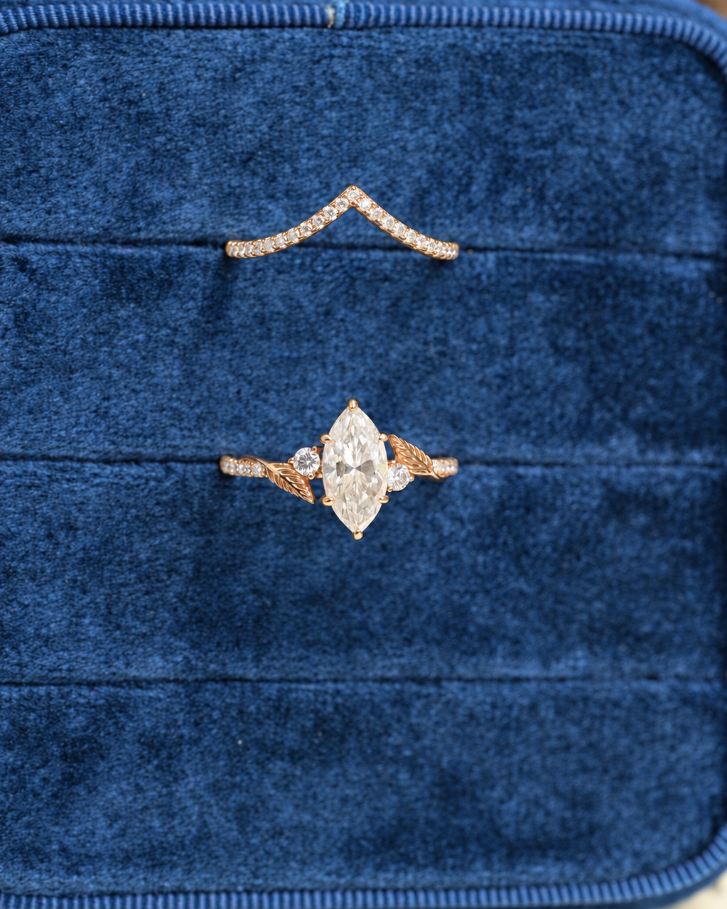Marquise-Cut Moissanite Leaf Contour Ring Set