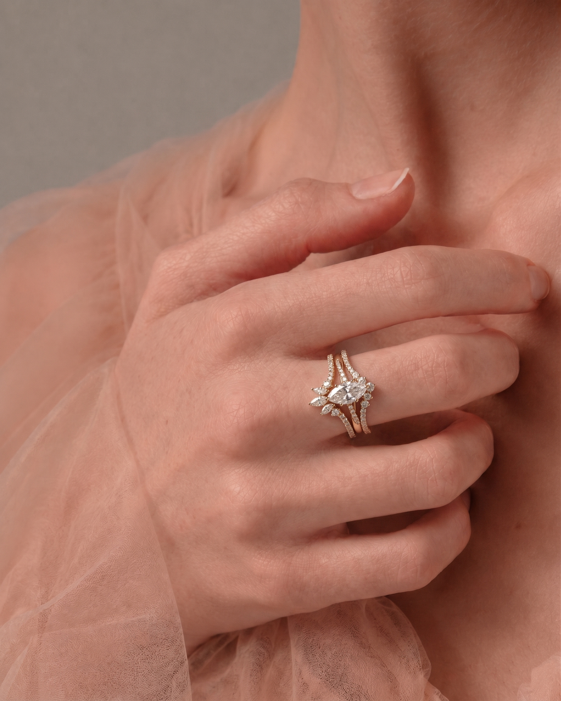 Marquise Moissanite Tiara Stacking Ring