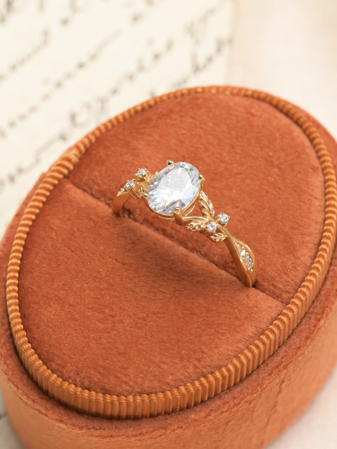 Oval-Cut Moissanite Vine Contour Ring Set