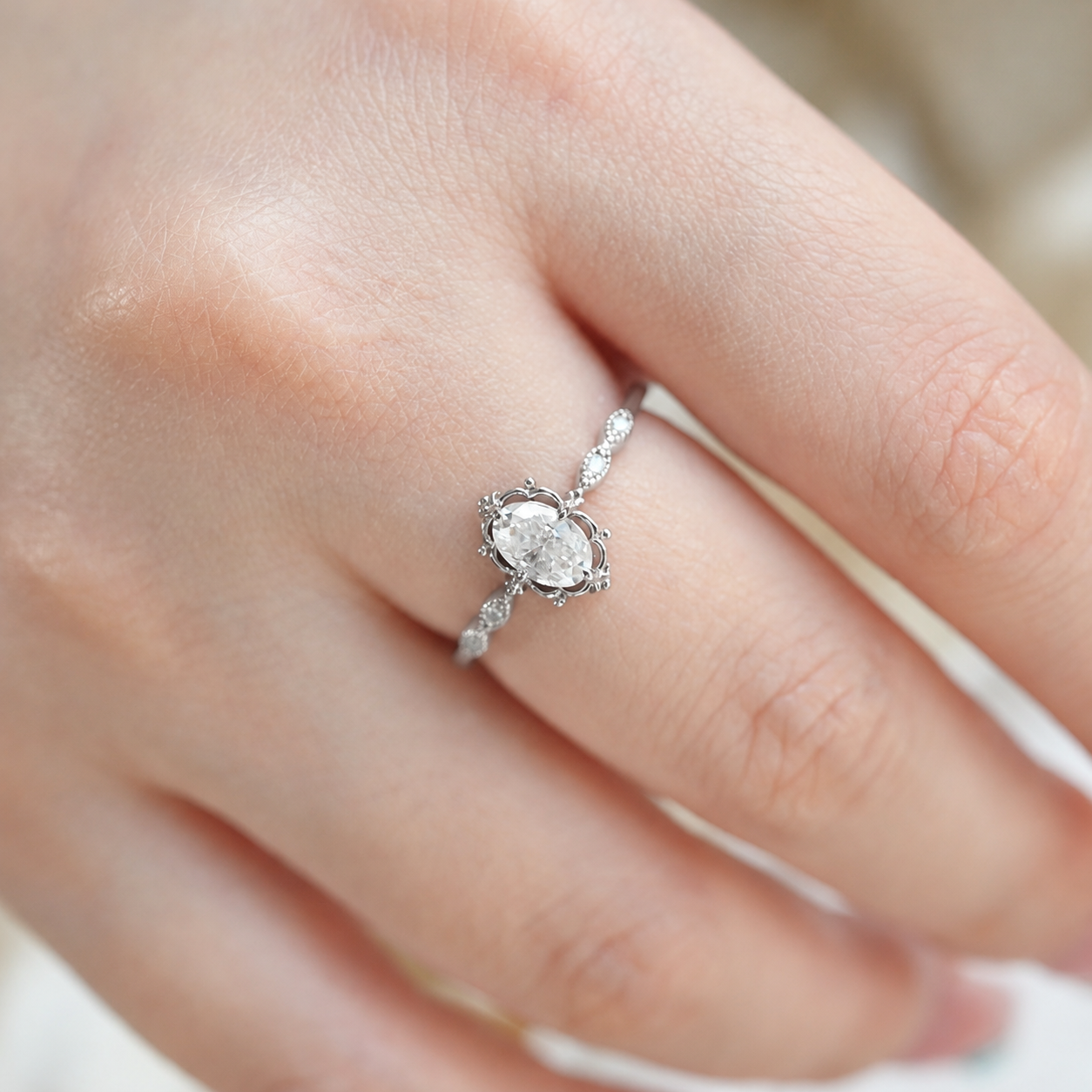 Vintage Oval Crown Moissanite Ring
