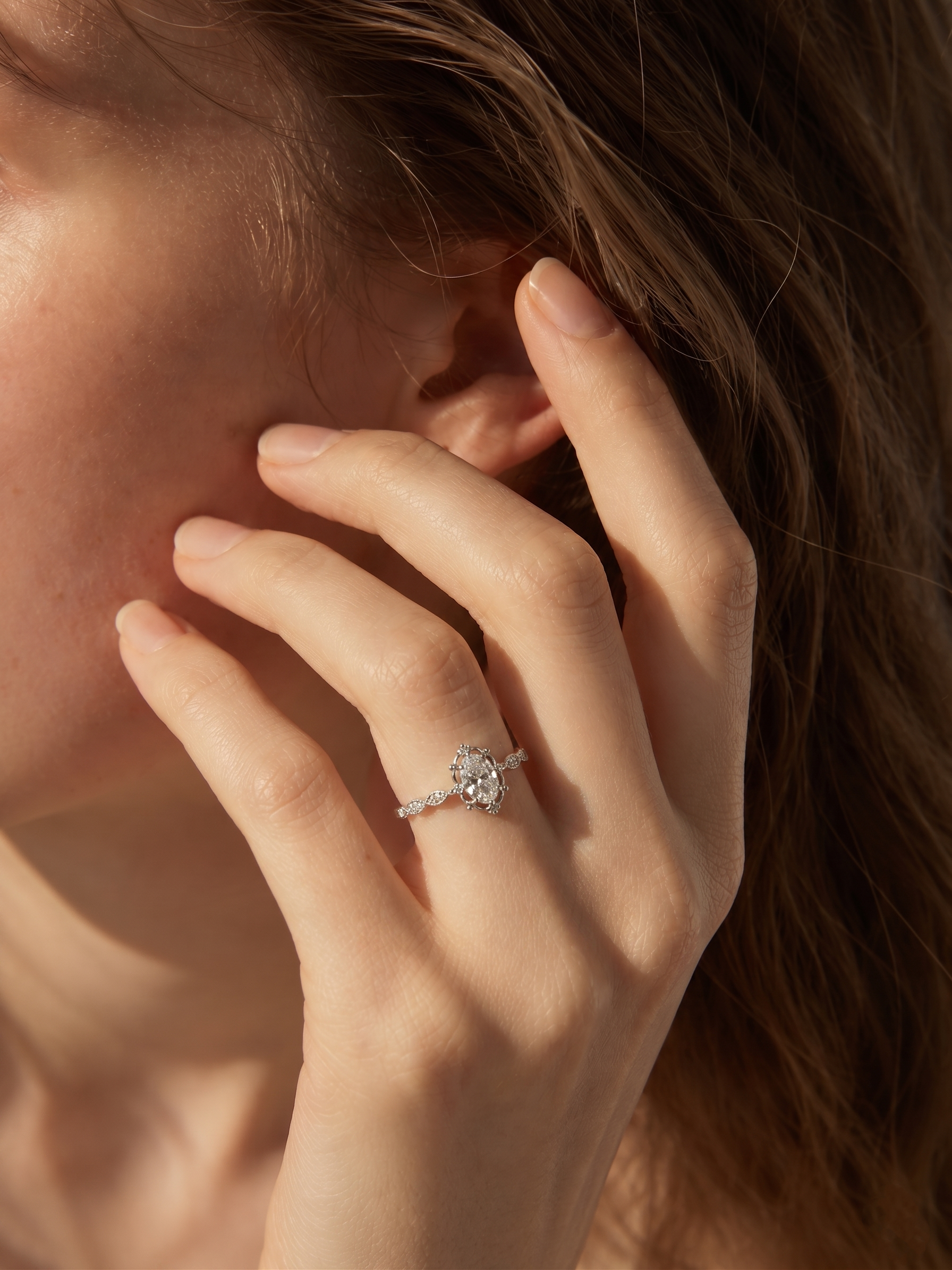 Vintage Oval Crown Moissanite Ring