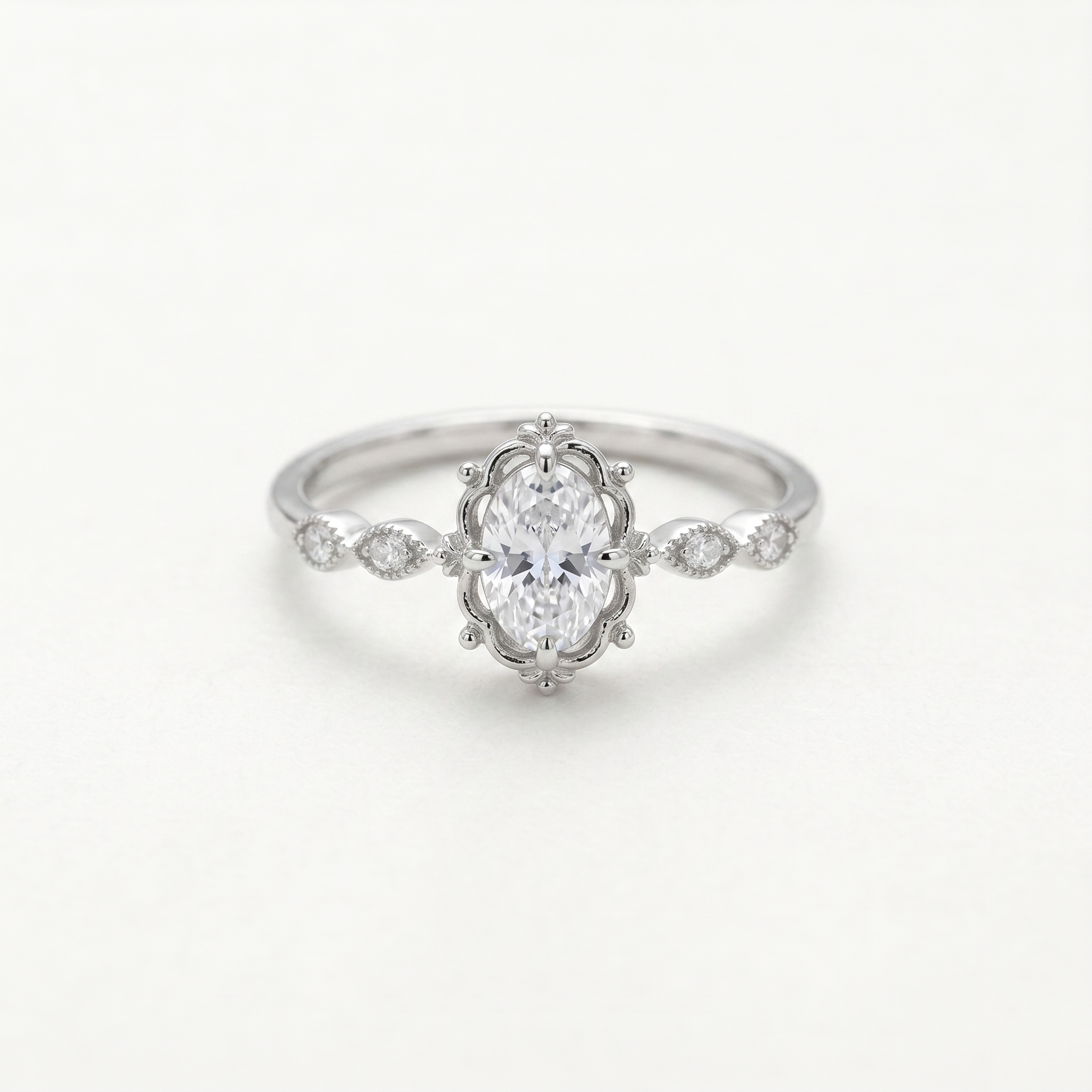 Vintage Oval Crown Moissanite Ring