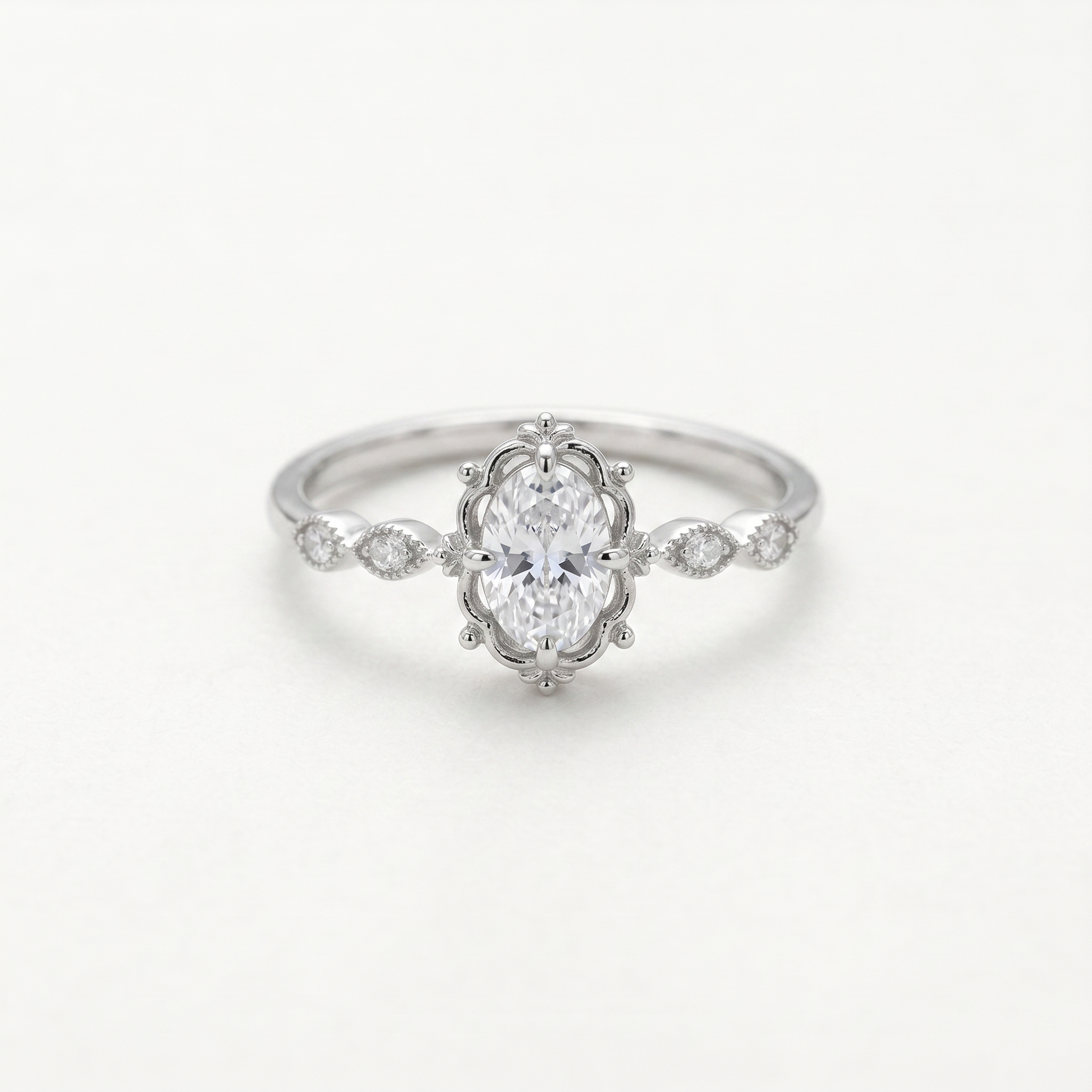 Vintage Oval Crown Moissanite Ring – Solid Gold