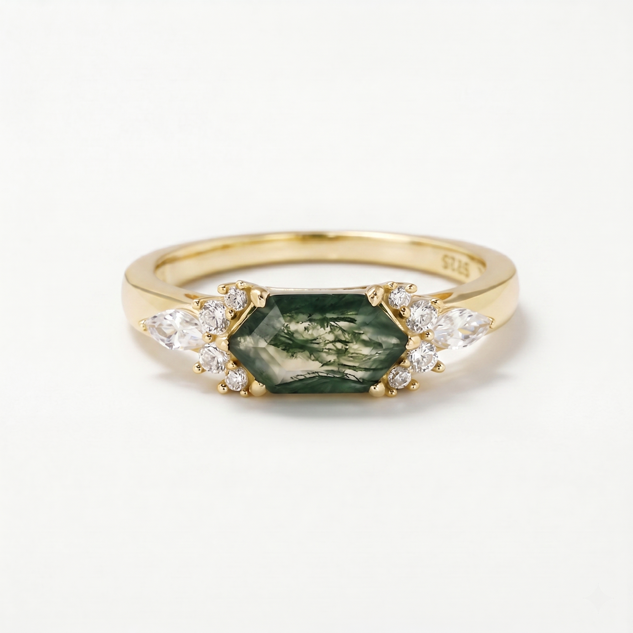 Anello in Agata Verde Muschio Verdant Hex