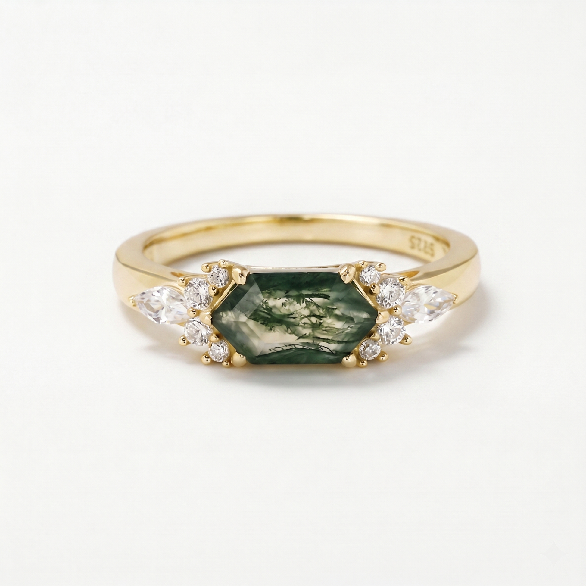 Anello in Agata Verde Muschio Verdant Hex