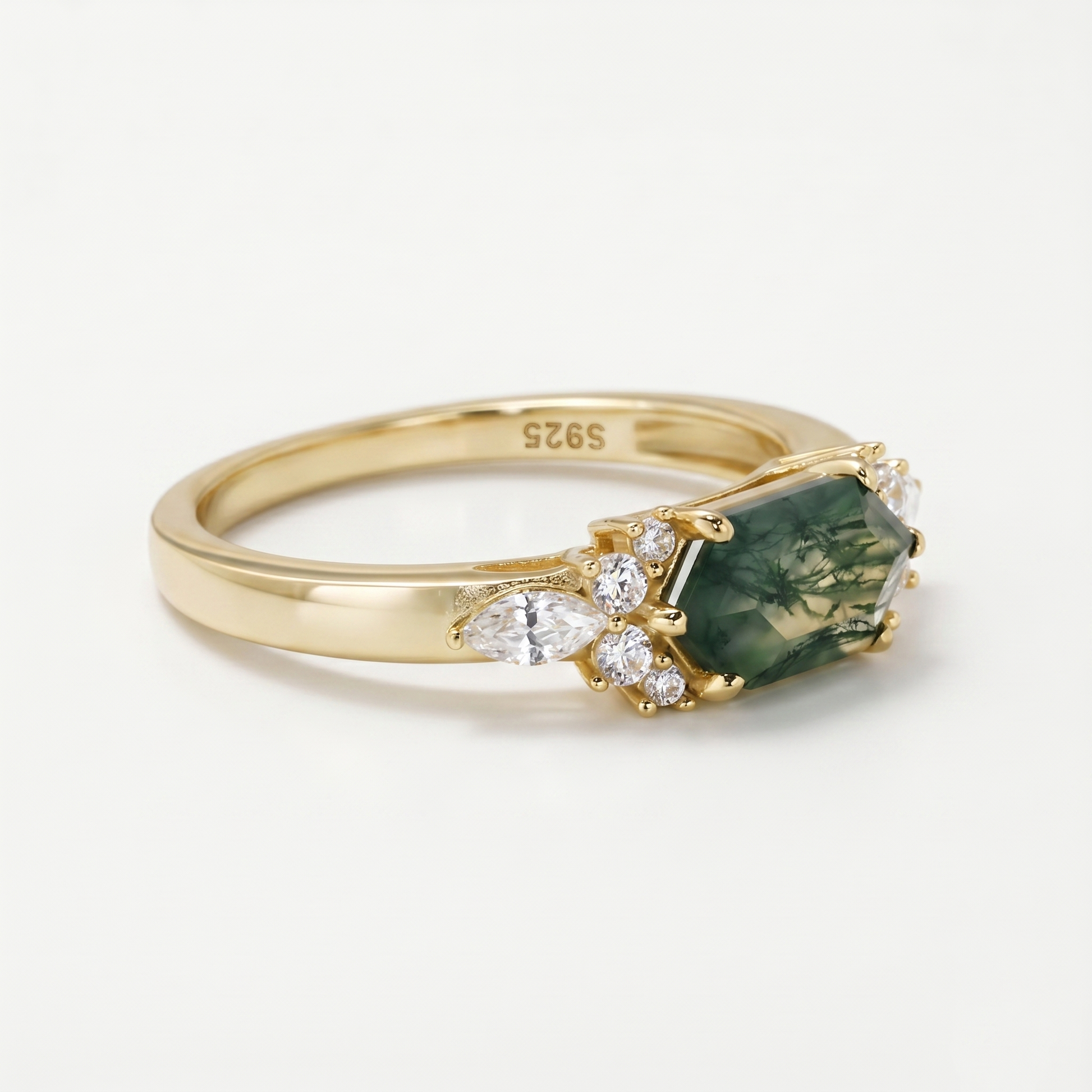 Anello in Agata Verde Muschio Verdant Hex