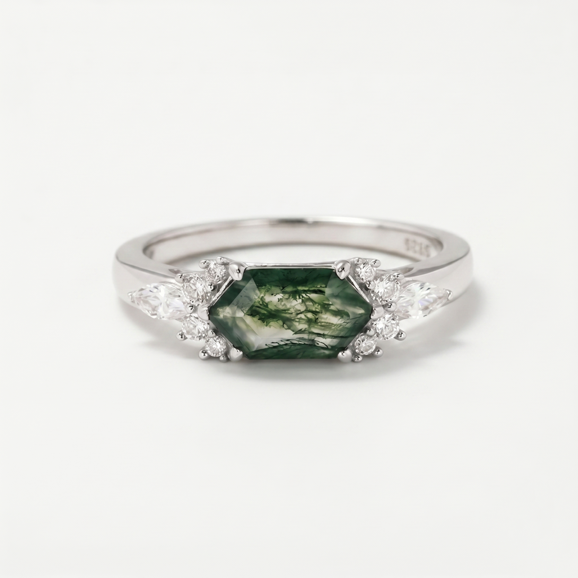 Anello in Agata Verde Muschio Verdant Hex