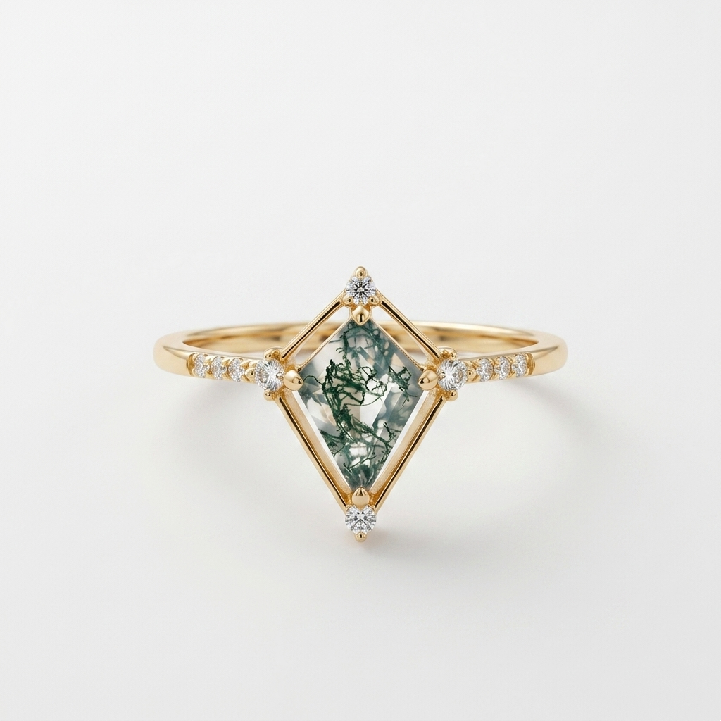 Verdant Kite-Cut Moss Agate Ring