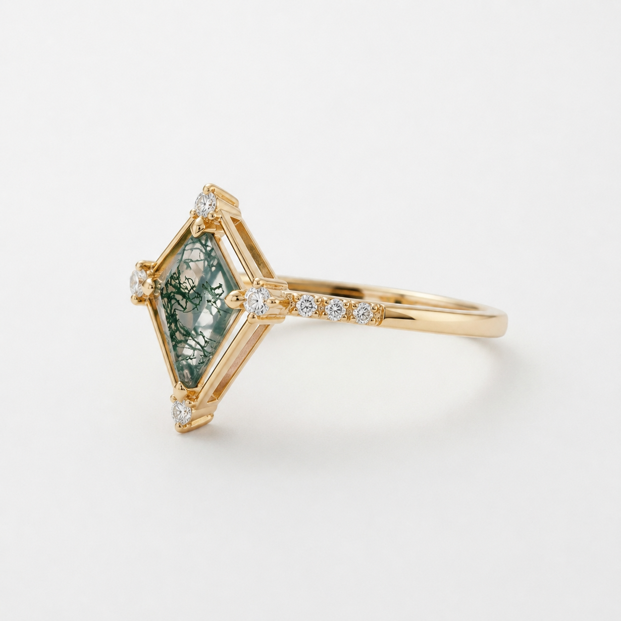 Verdant Kite-Cut Moss Agate Ring