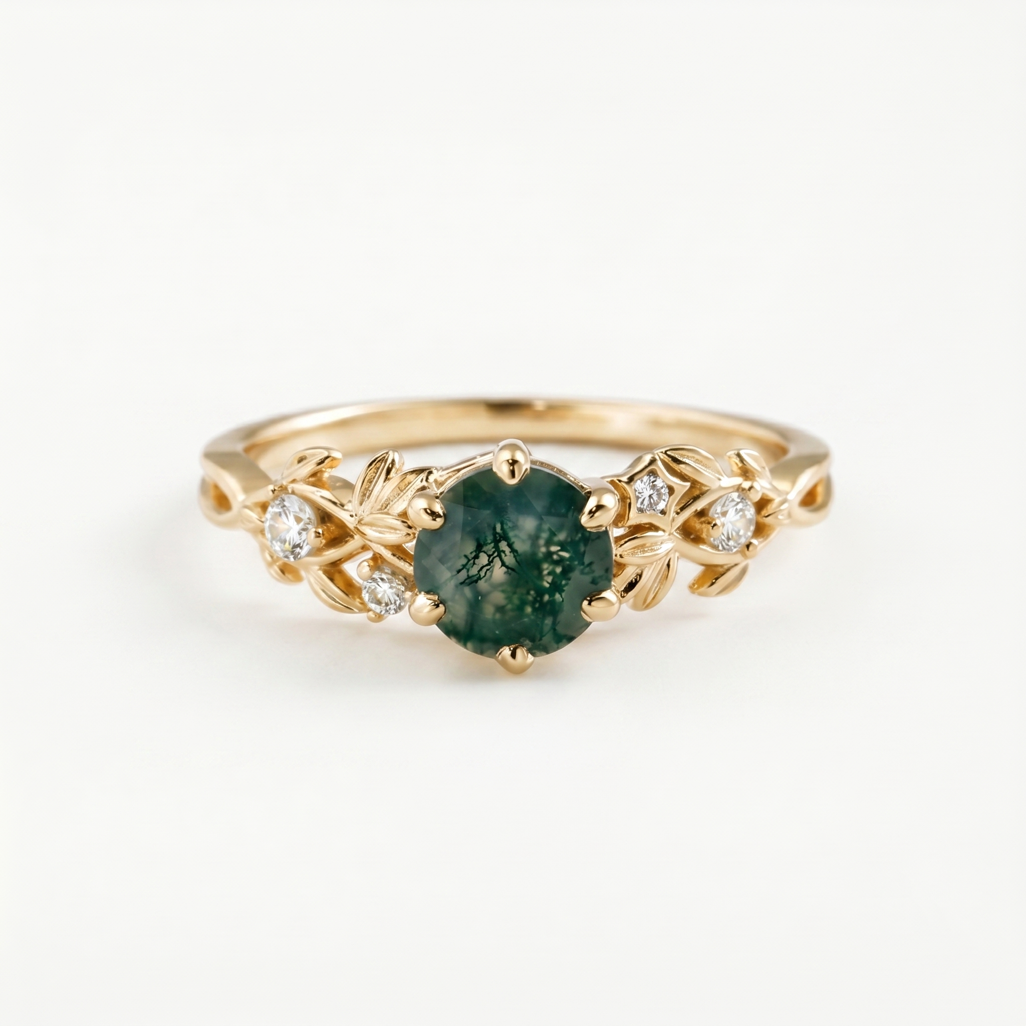 Anillo de Ágata Musgo Hoja Verde