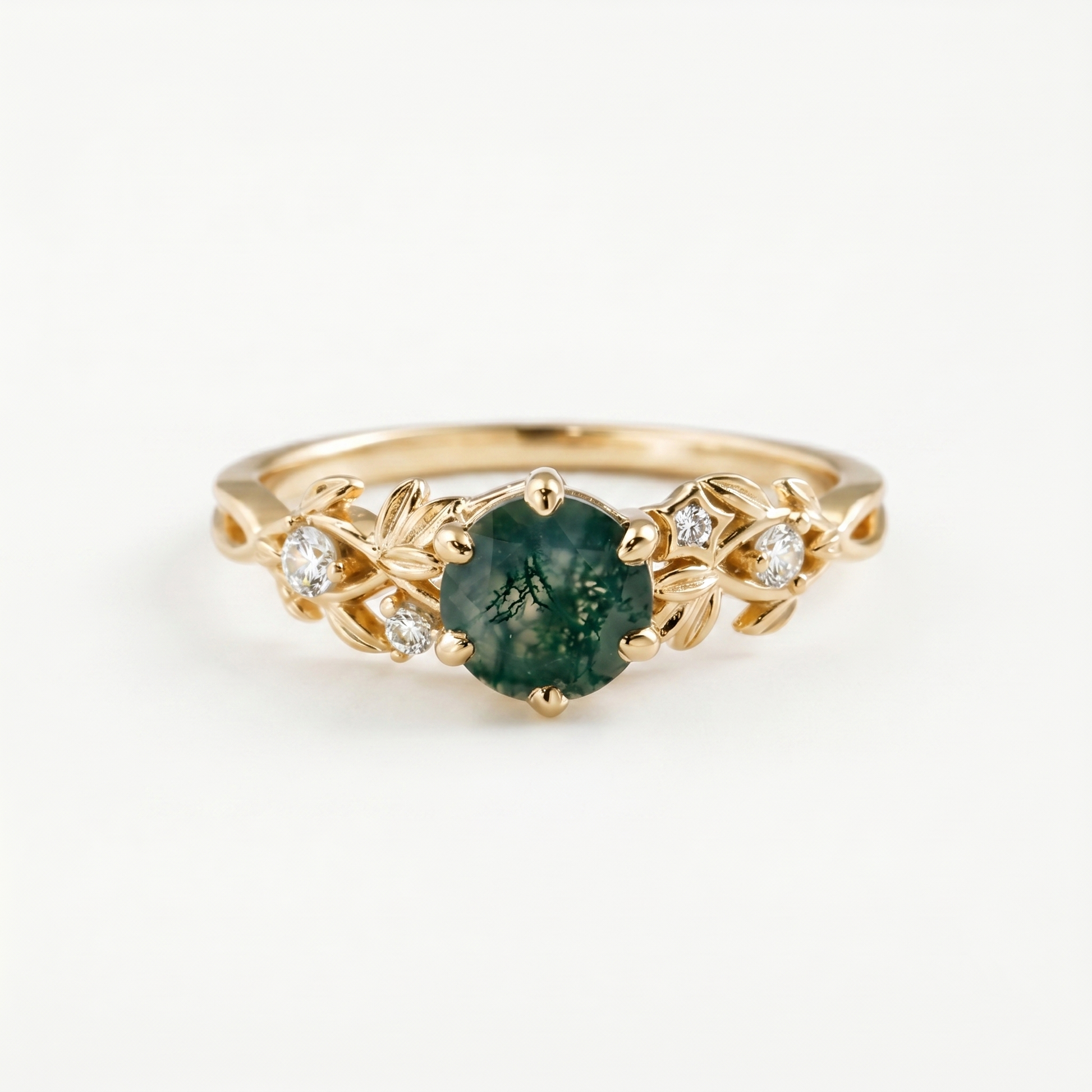 Anillo de Ágata Musgo Hoja Verde