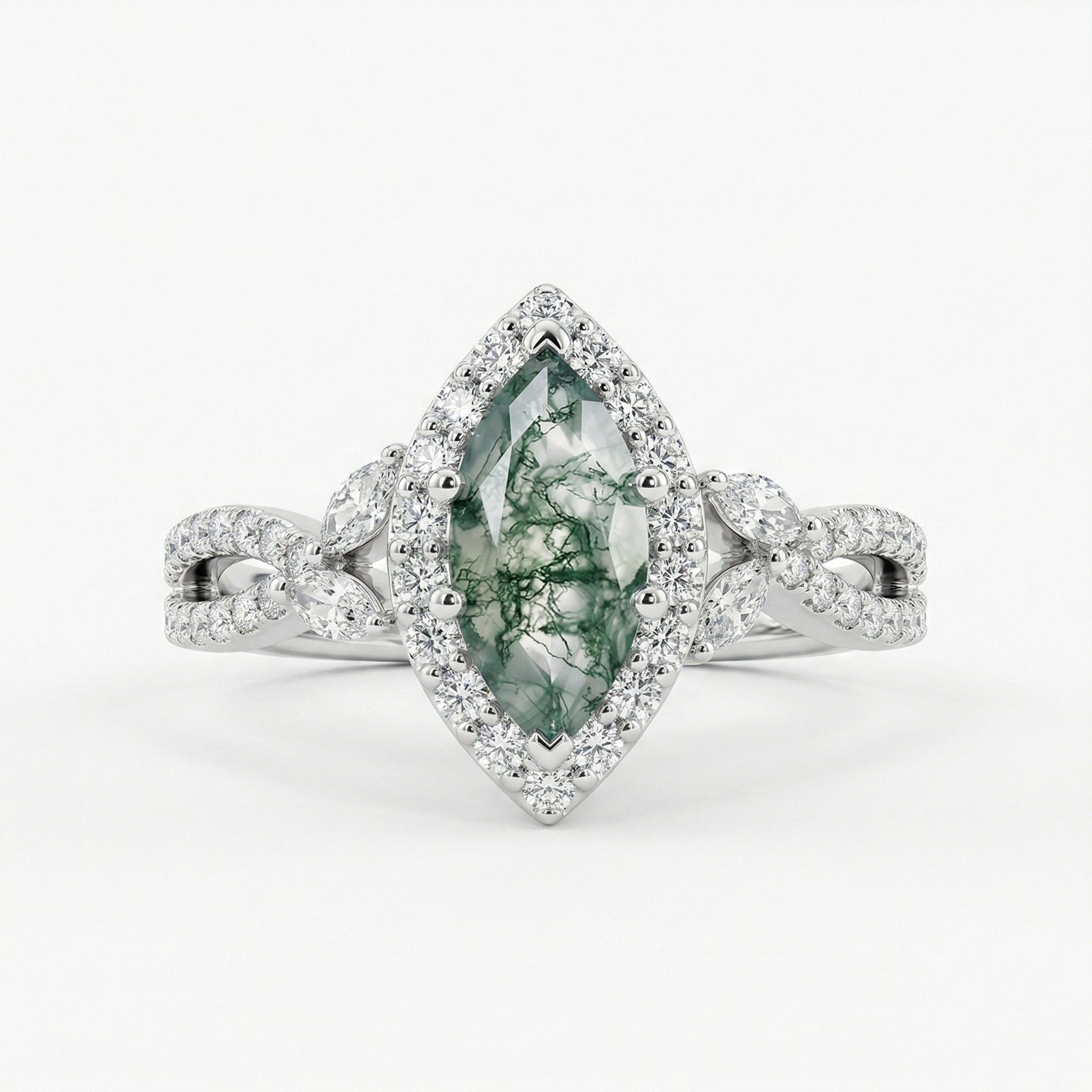 Verdant Marquise Moss Agate Ring
