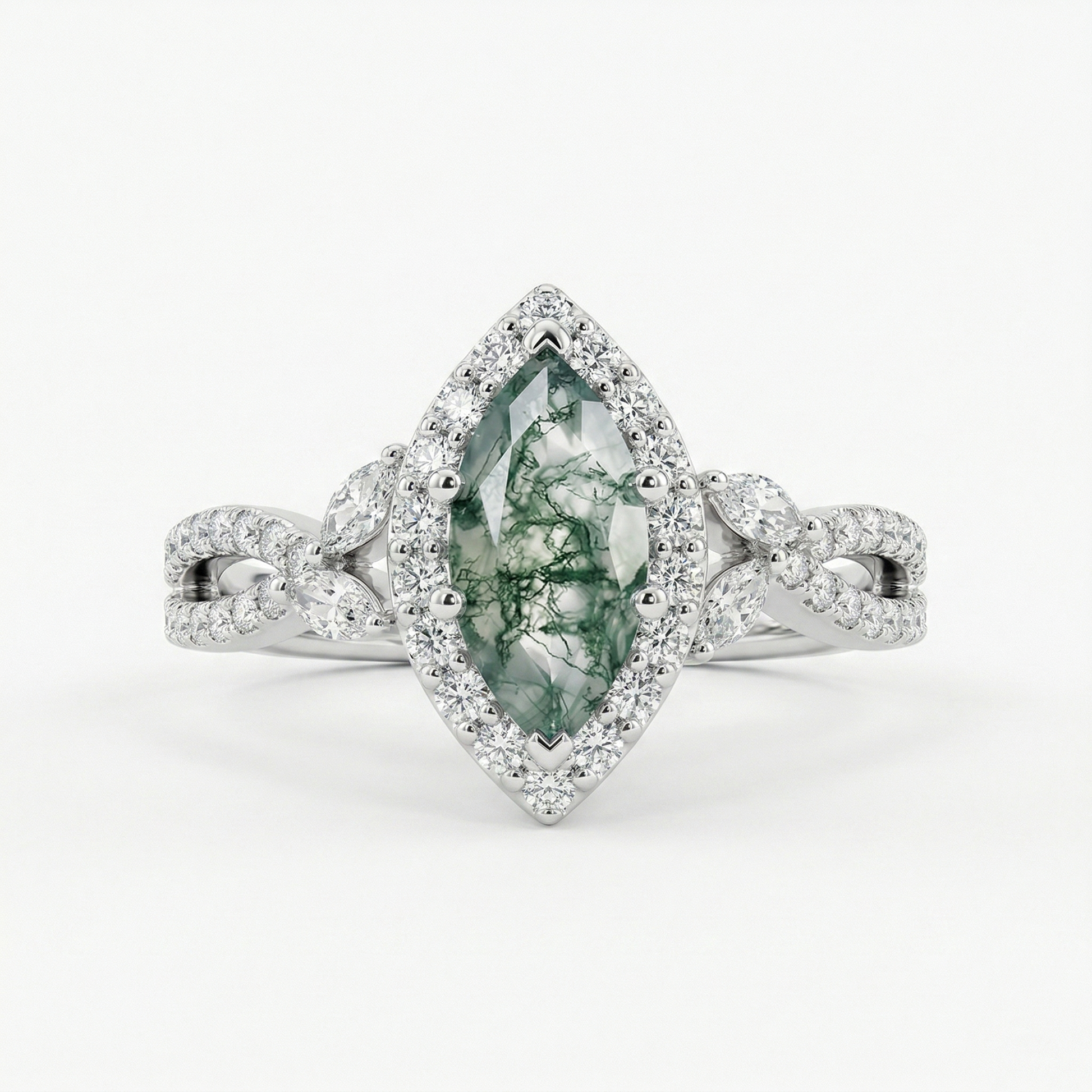 Verdant Marquise Moss Agate Ring