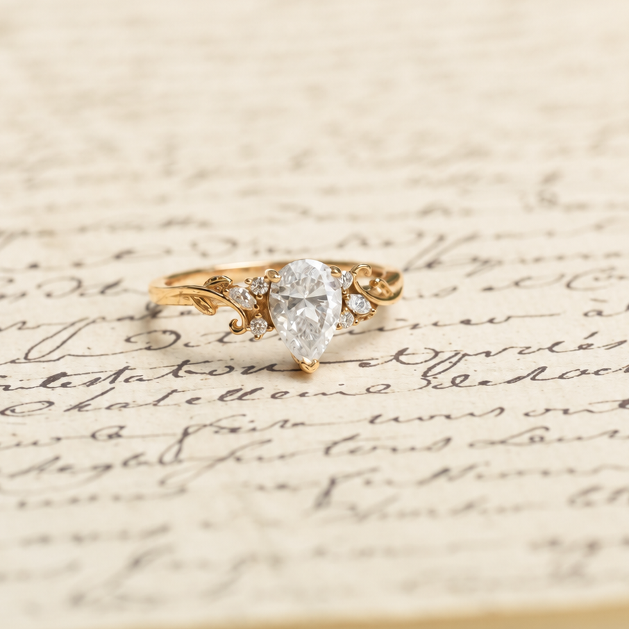 Vintage Pear-Cut Moissanite Tiara Ring Set
