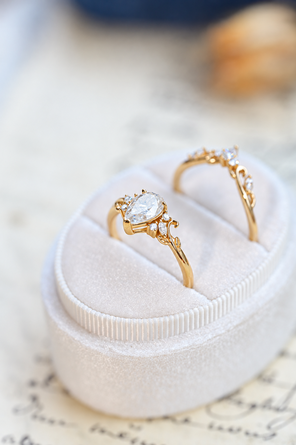 Vintage Pear-Cut Moissanite Tiara Ring Set