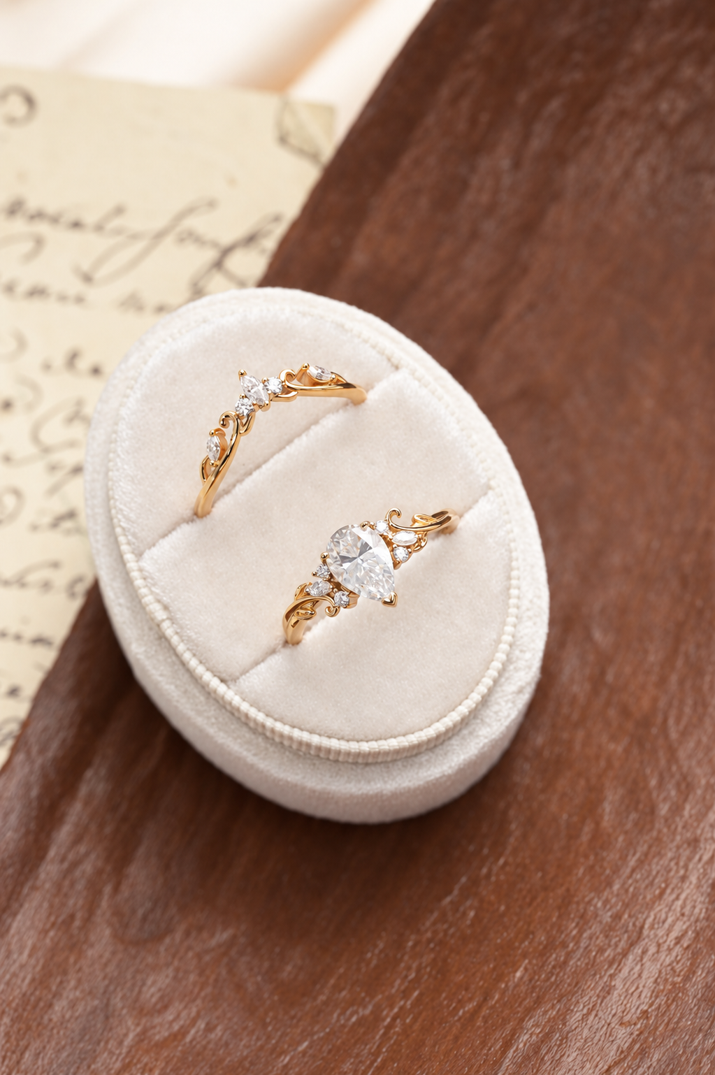Vintage Pear-Cut Moissanite Tiara Ring Set