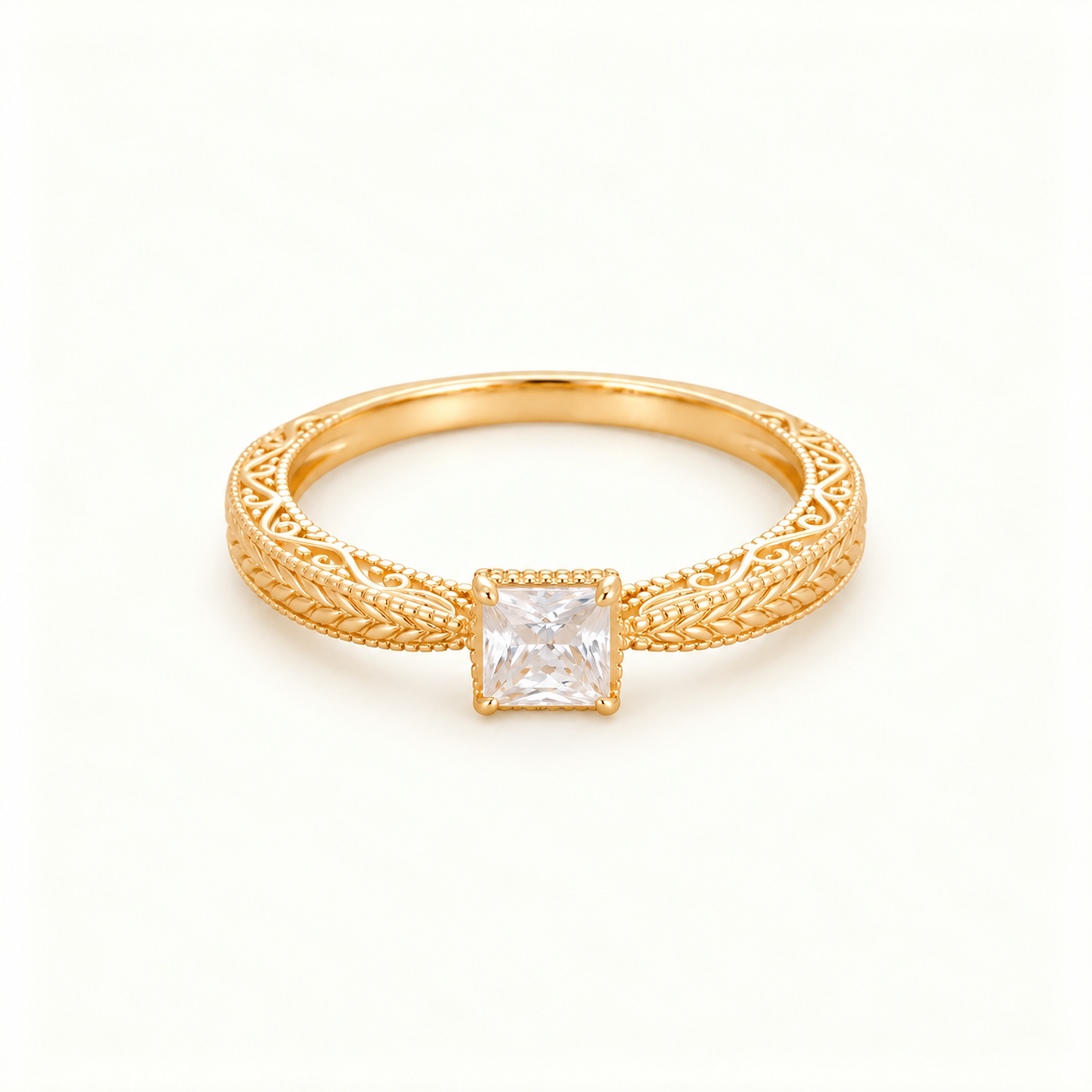 Vintage Princess-Cut Moissanite Milgrain Ring