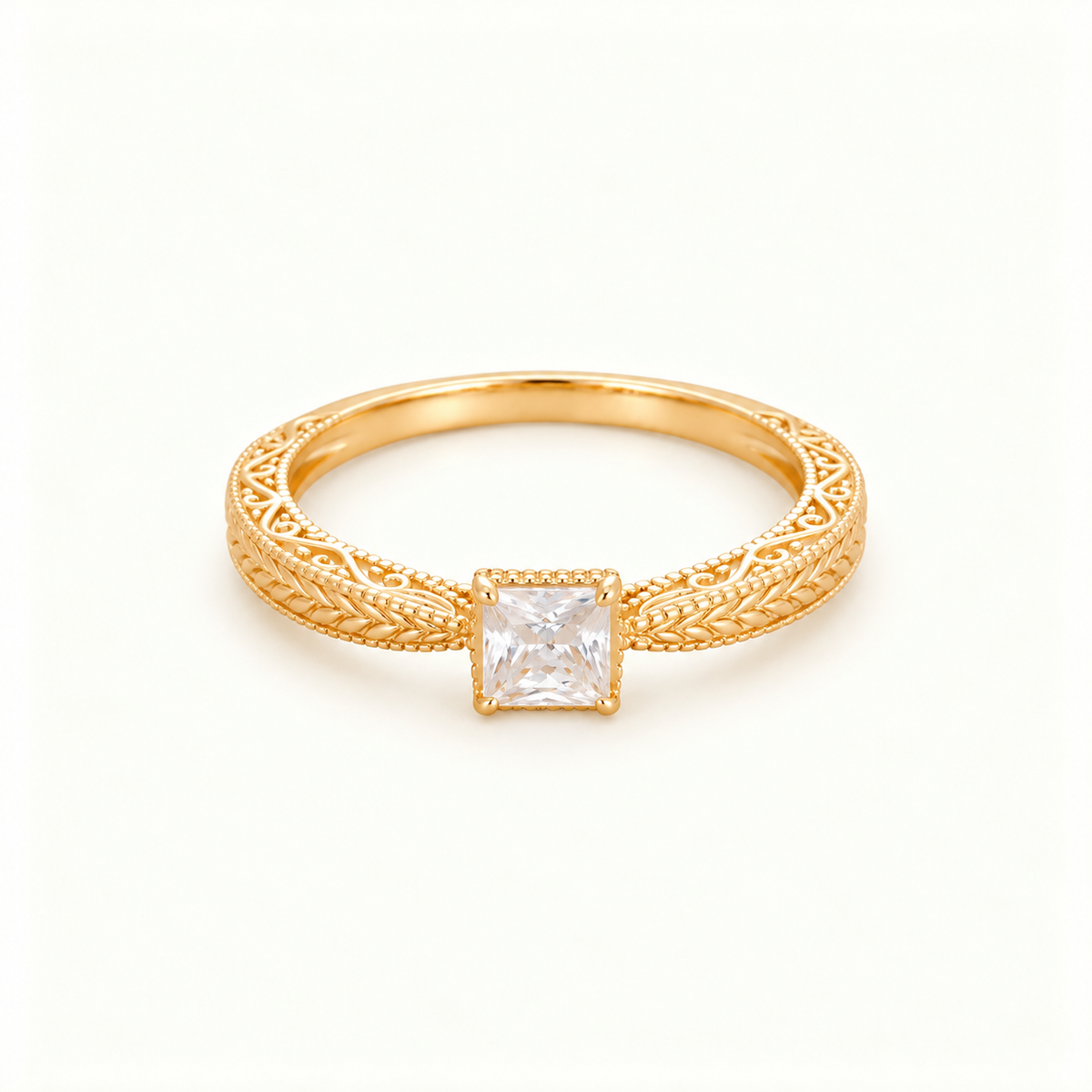 Vintage Princess-Cut Moissanite Milgrain Ring