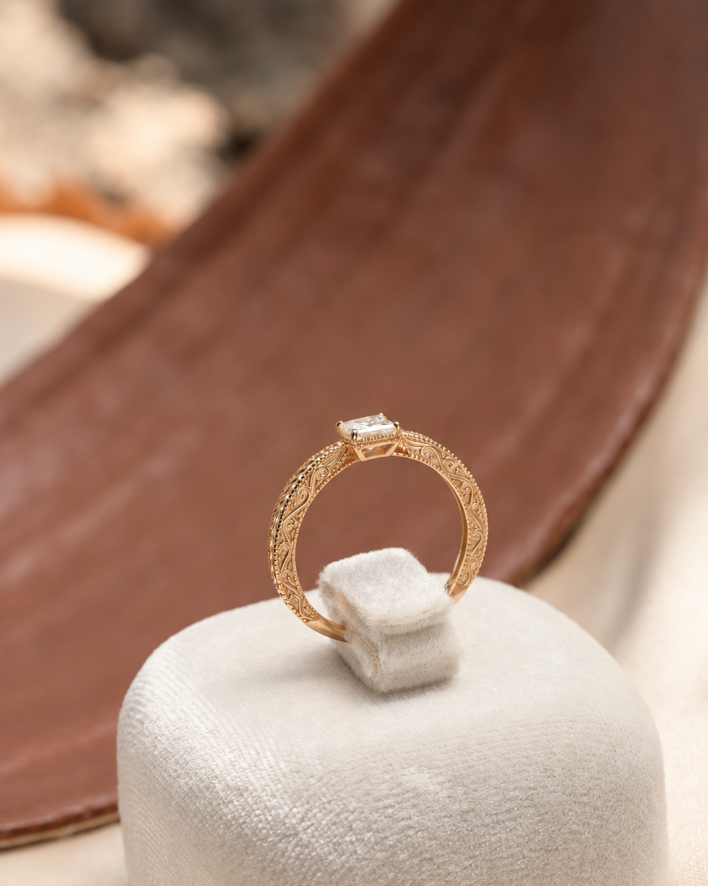 Vintage Princess-Cut Moissanite Milgrain Ring