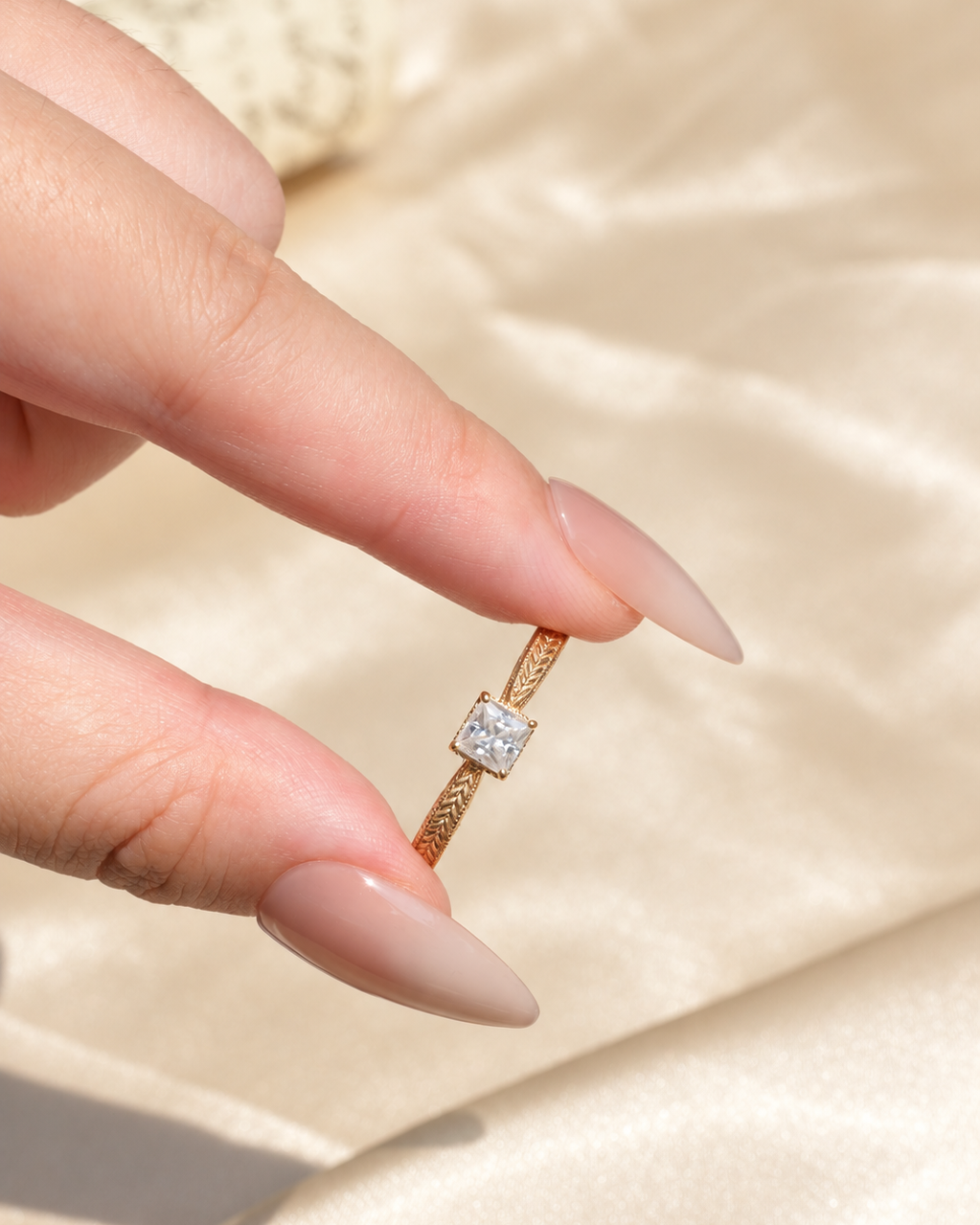 Vintage Princess-Cut Moissanite Milgrain Ring