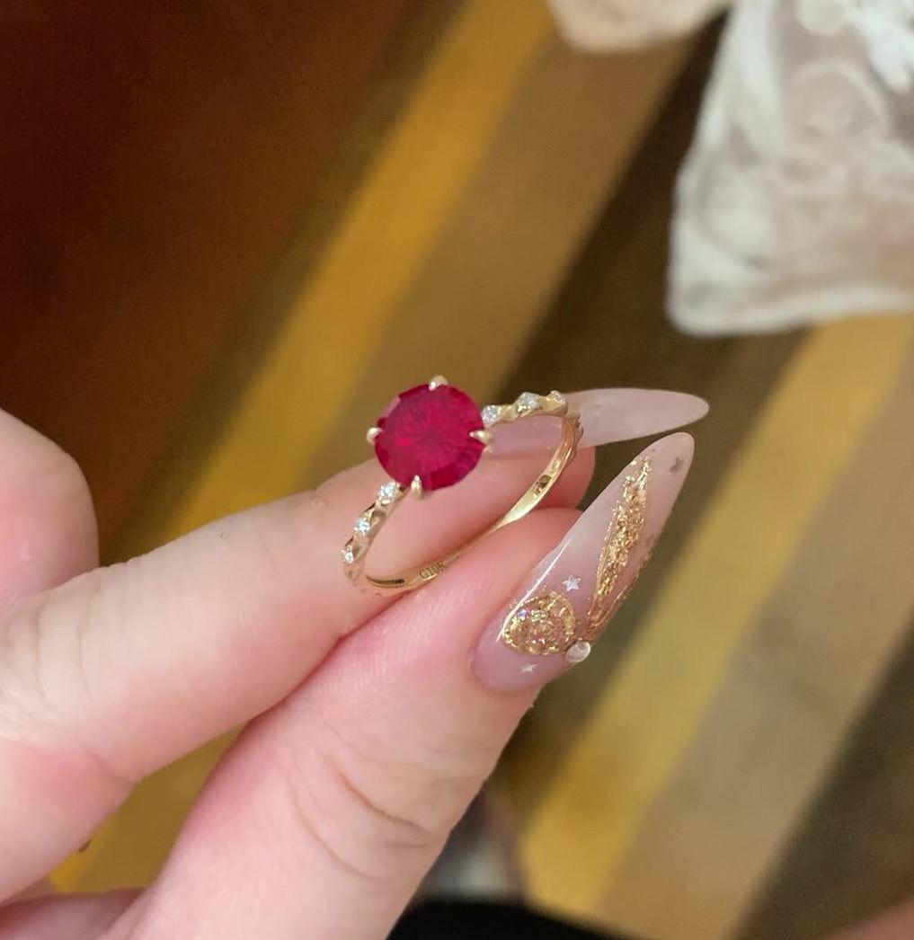 Vintage Starburst Lab-Grown Ruby Botanical Ring
