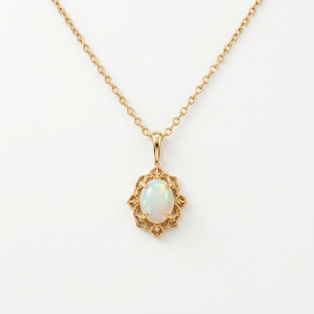 Vintage Mini Oval Opal Pendant