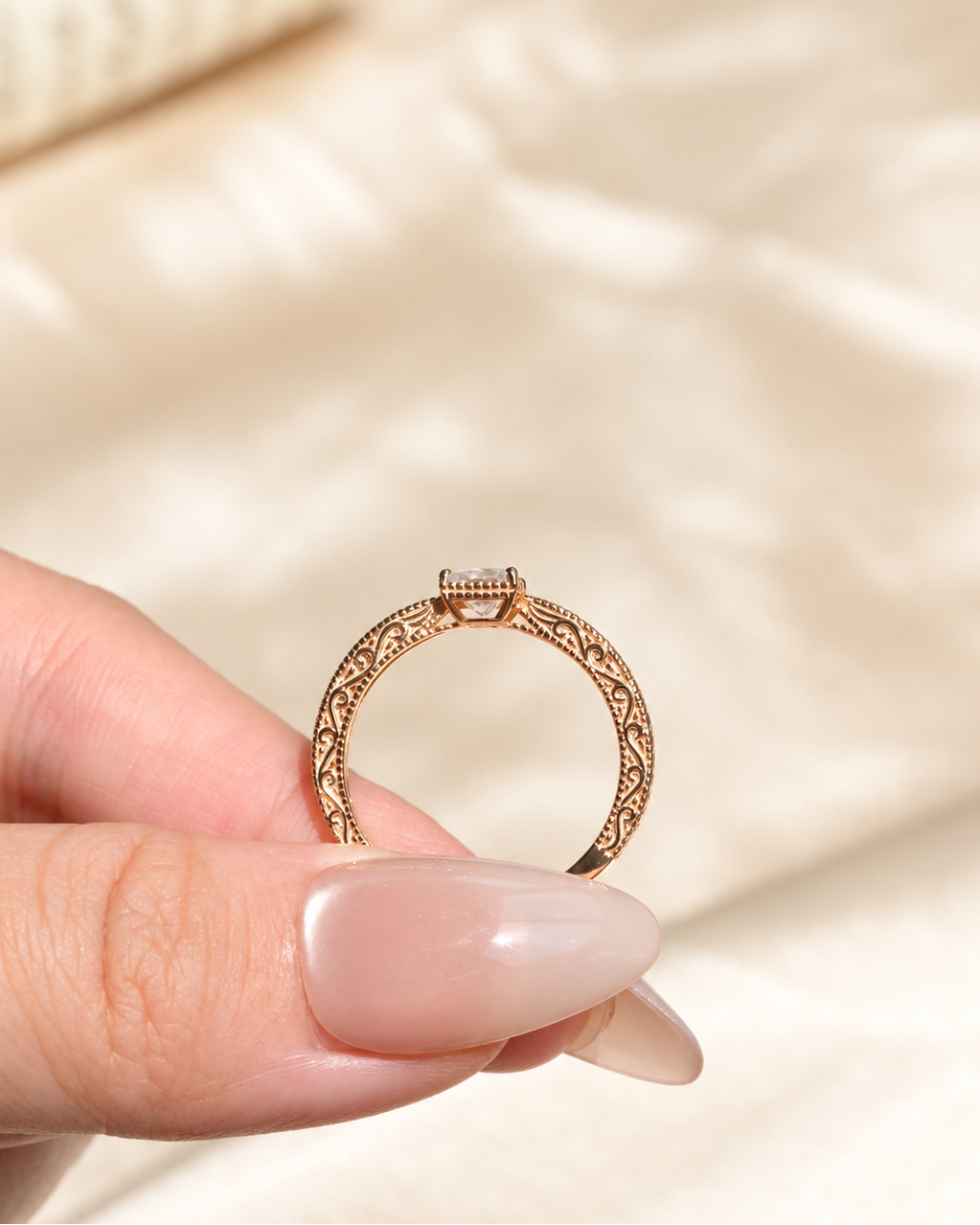 Vintage Princess-Cut Moissanite Milgrain Ring