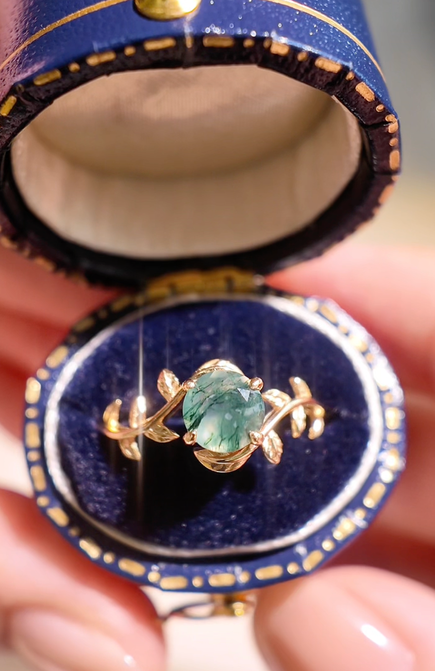 Moss Agate Vine Ring
