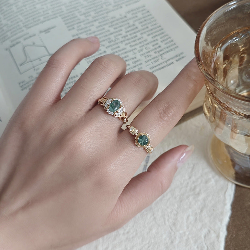 Sunflower Bloom Round Cut Moss Agate Ring