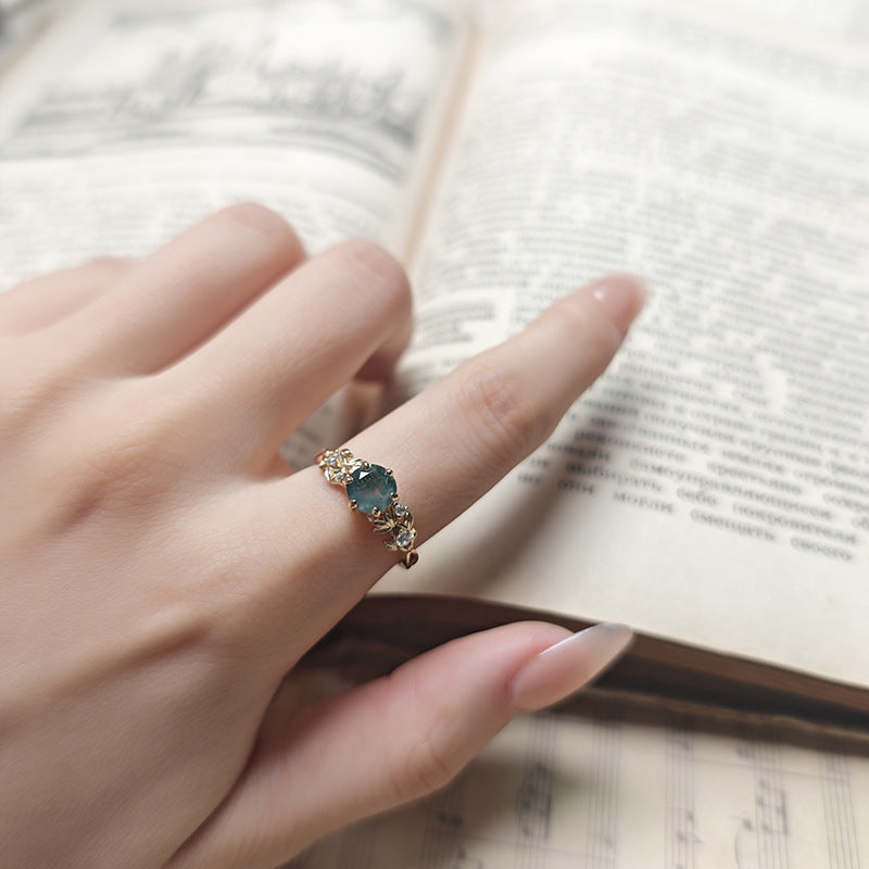 Verdant Leaf Moss Agate Ring