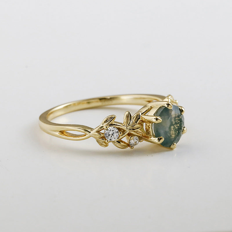 Verdant Leaf Moss Agate Ring