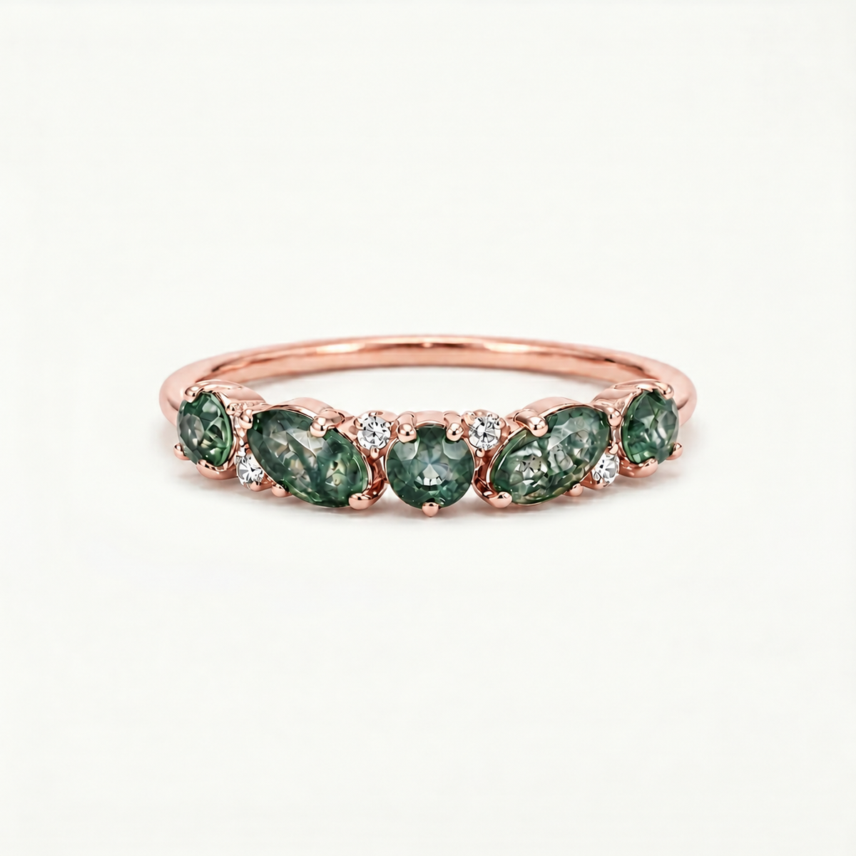 Moss Agate Band Ring in Solid Gold