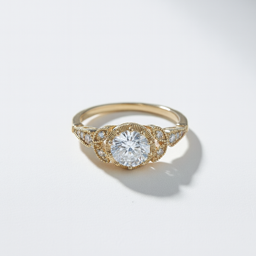 Round Moissanite Vintage Halo Ring